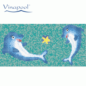 Gạch Mosaic tạo hình 2 chú cá Heo